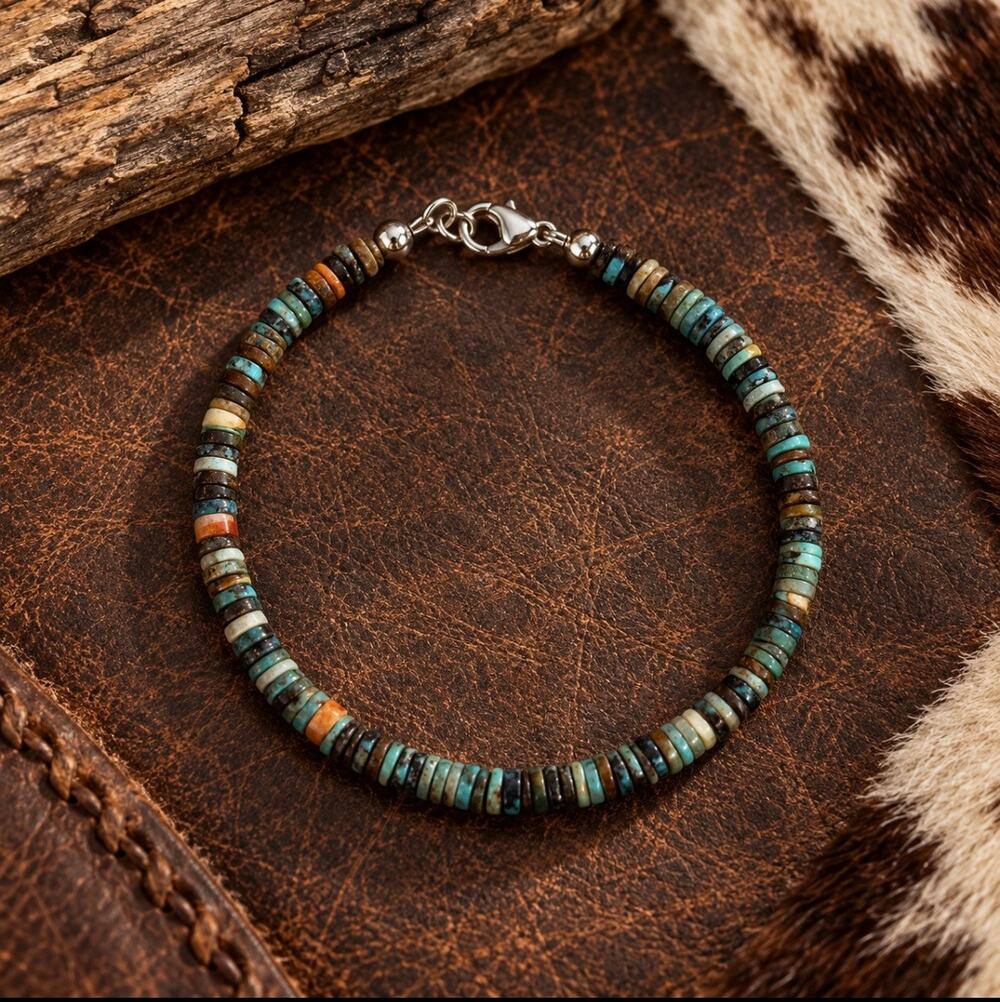 7" Spiny Oyster & Turquoise Heishi Bracelet – Sterling Silver